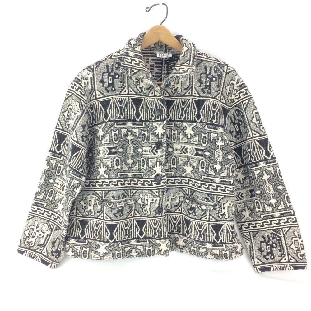 Chico’s Jacket Women’s Large Southwestern Woven Tapestry Jacket Aztec Boho
